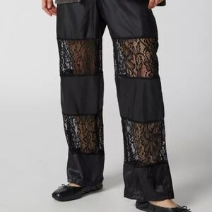 Urban Renewal Black Lace-Panel Wide Pants
